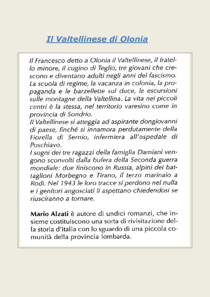 Reading Il Valtellinese di Olonia Golasecca 22 febbraio 2026